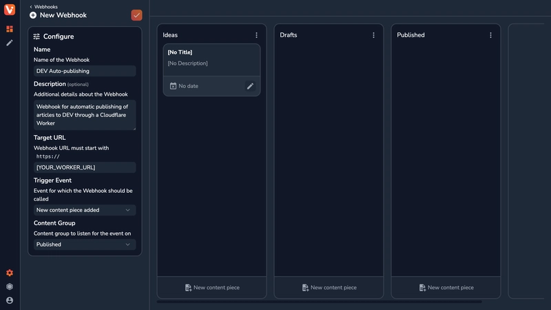 在 Vrite 中创建新的 Webhook