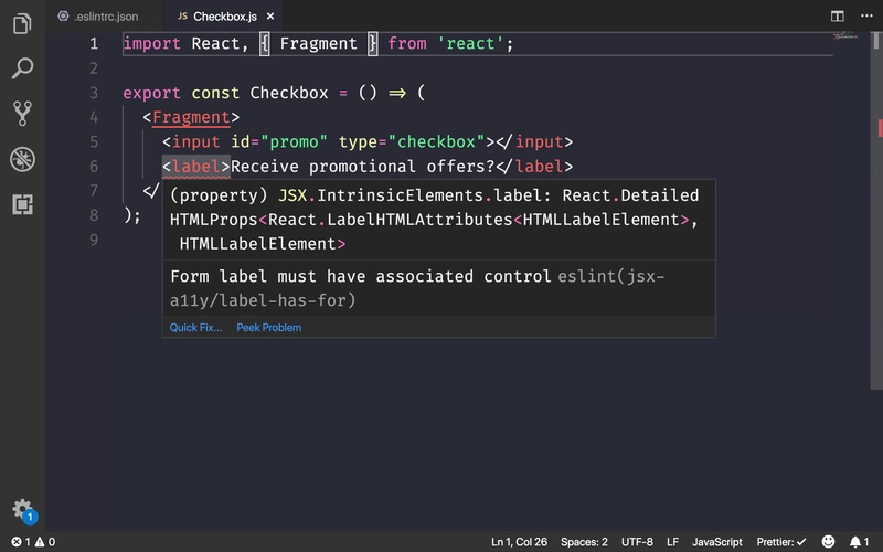 ESLint 可访问性检查从编辑器内部运行的 JSX