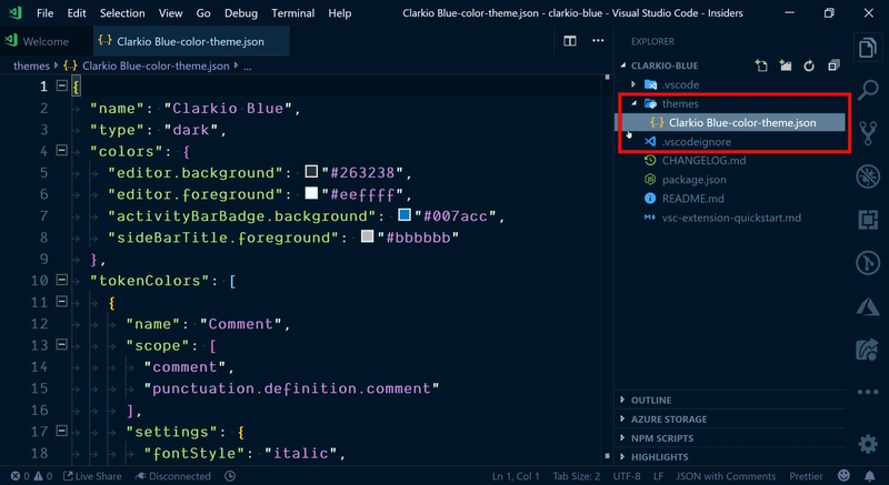 打开当前颜色主题 .json 文件的 VS Code