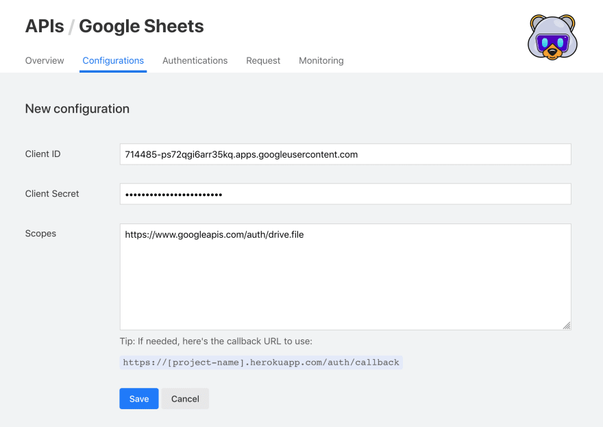 在 Pizzly 中配置 Google Sheets API
