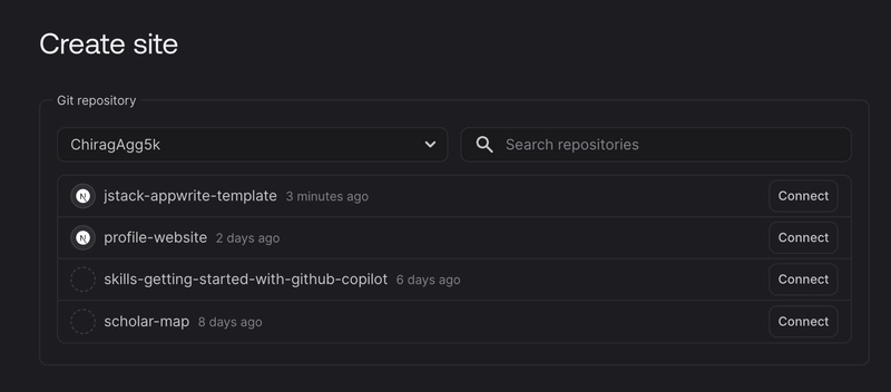 选择存储库屏幕